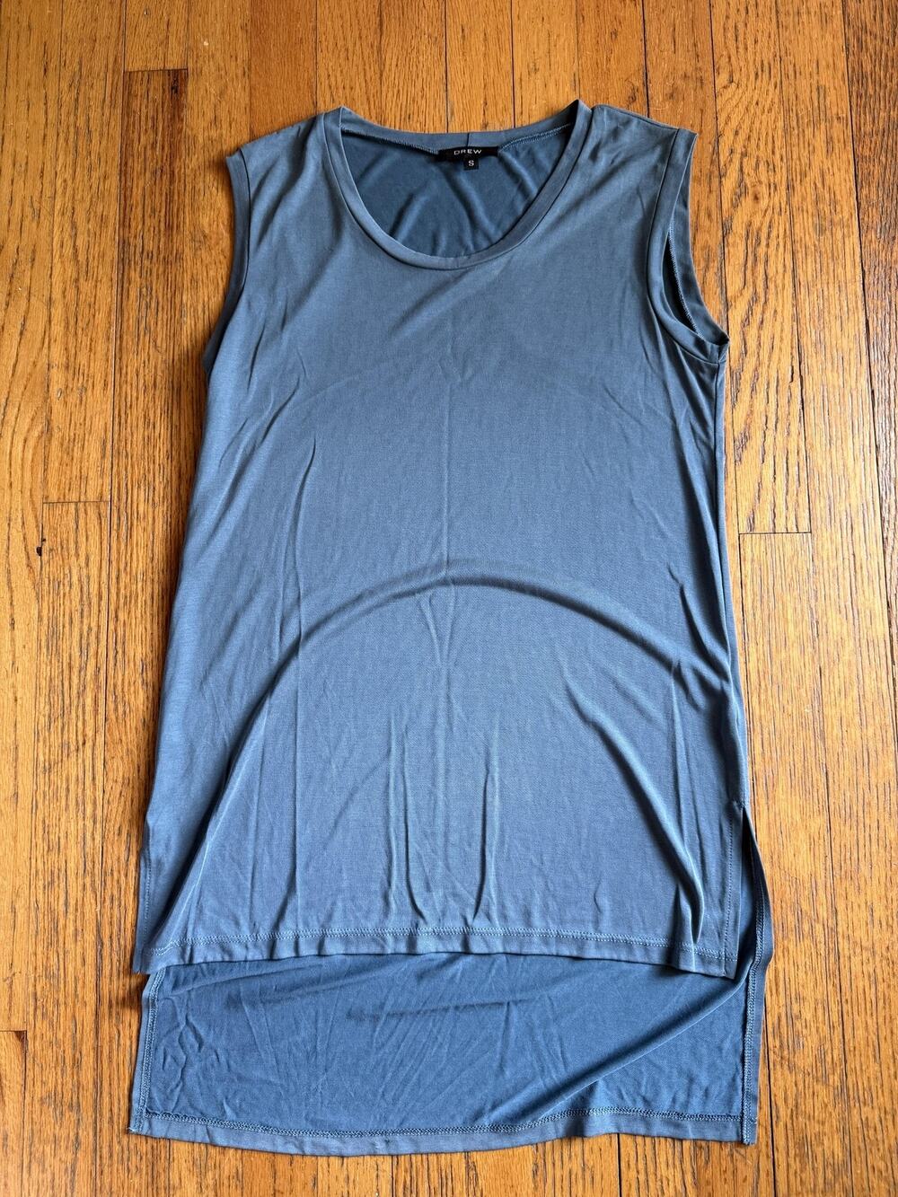 Drew Shirt Womens Small Slate Blue/Green Sleeveless Tunic High Low Hem Modal